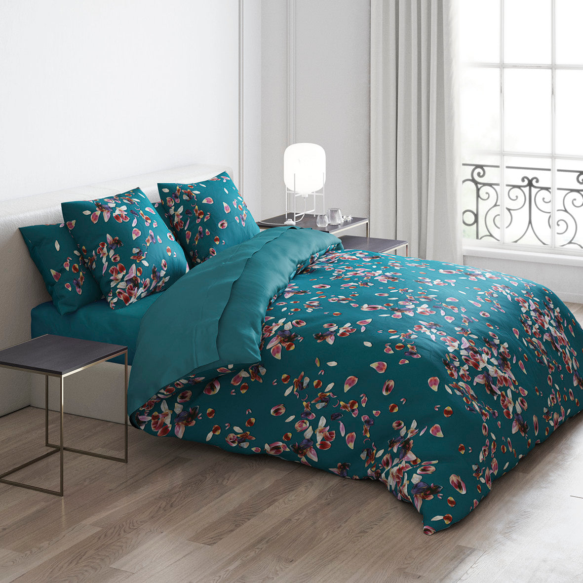 Duvet cover - 100% cotton sateen TC200 - Aurore - green / dark green