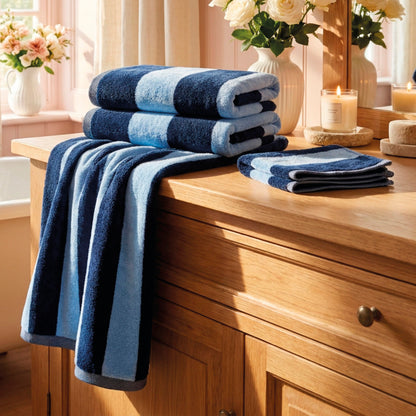 Plush 2 bath towels - 100% cotton velvet - Sillage - blue