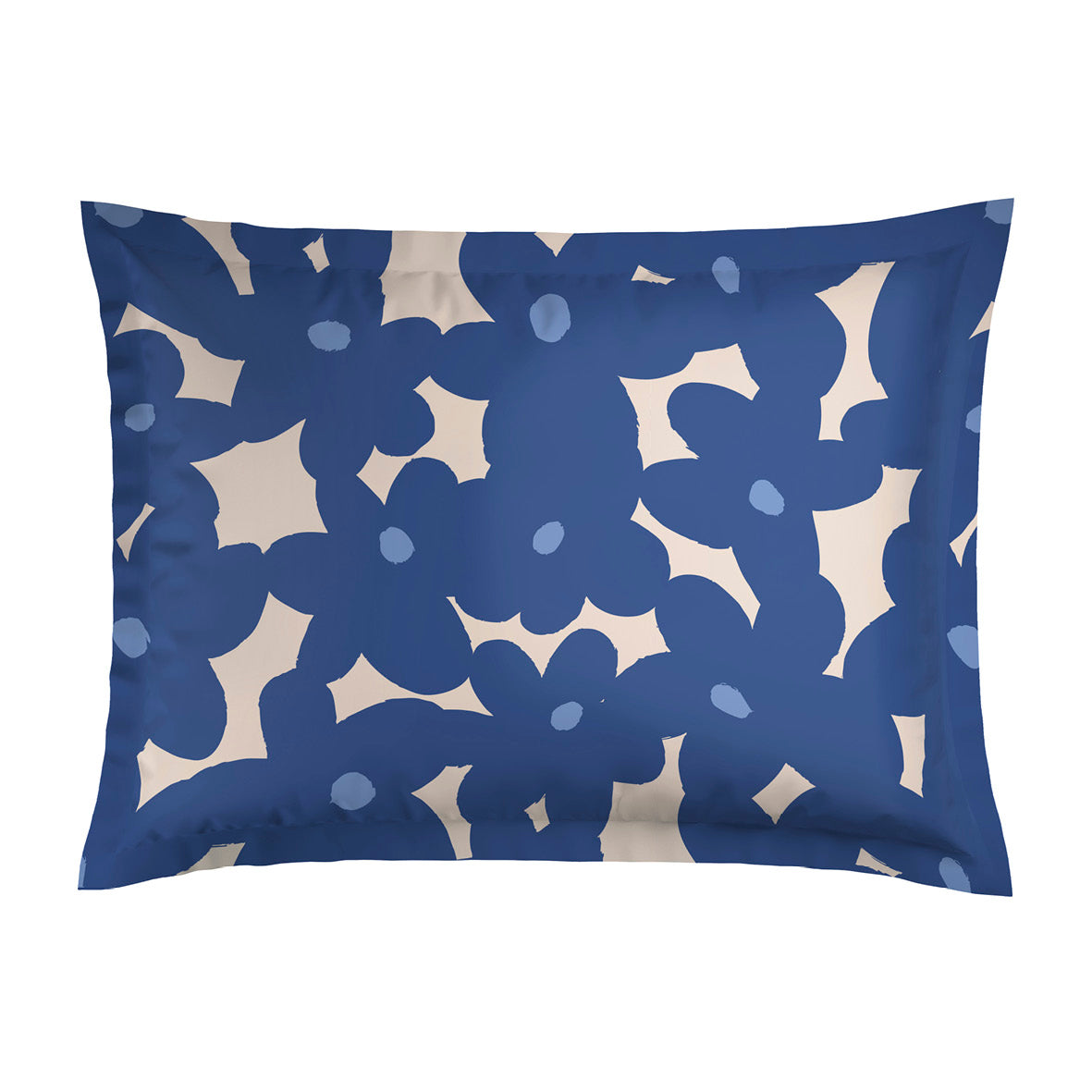 2 pillowcases - 100% cotton sateen TC200 - Pulsation florale - blue / pink 2 x (50 x 70 cm)