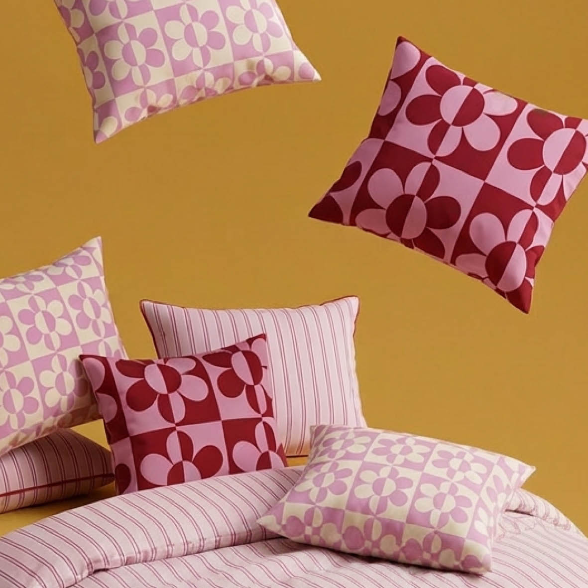 2 pillowcases - 100% cotton sateen TC200 - Pop flower - off-white / pink / pink