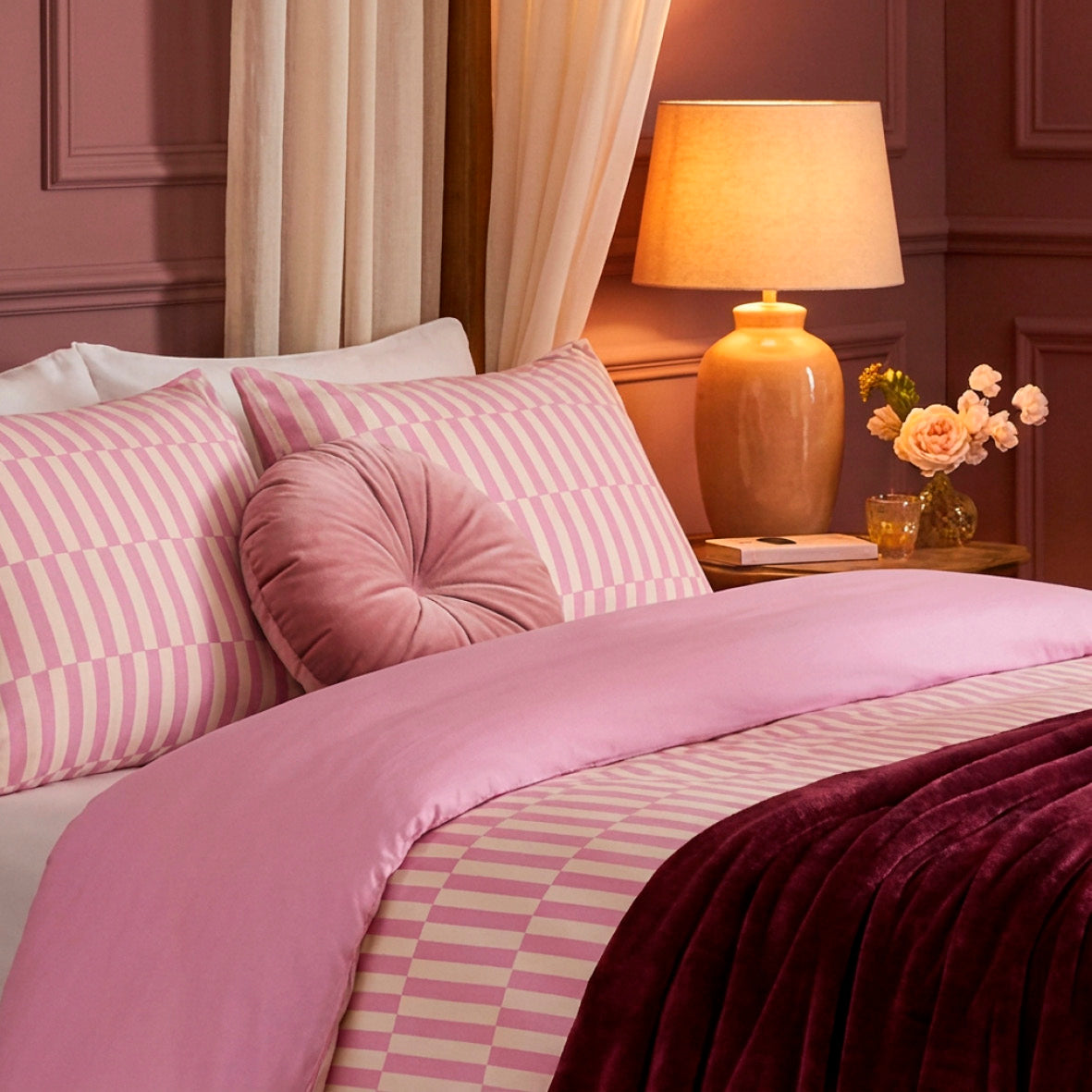 2 pillowcases - 100% cotton sateen TC200 - Uni / Trame verticale - bubblegum / pink