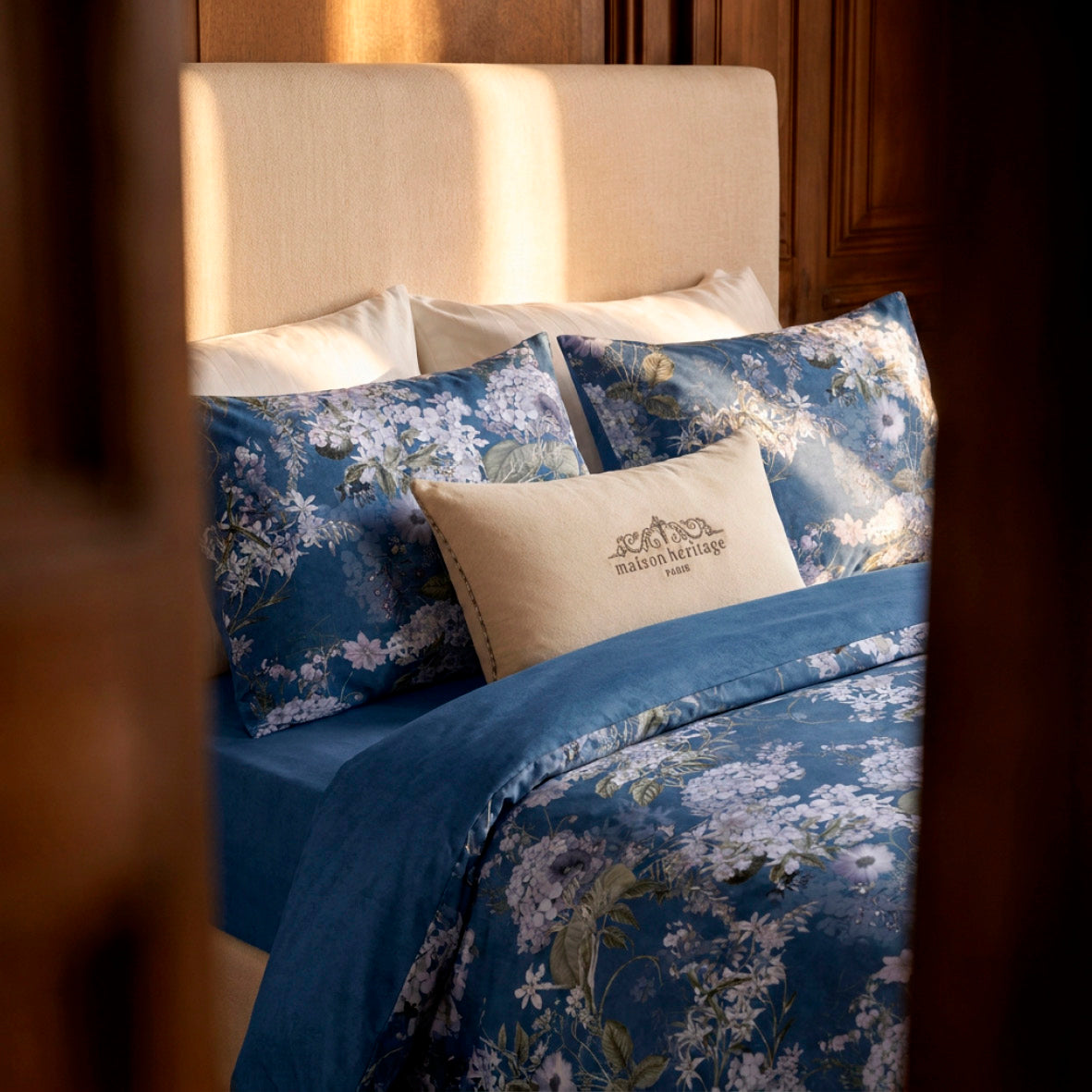 Duvet cover + pillowcase cotton satin - Hortensia Mirage Blue (5)