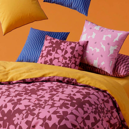 2 pillowcases - 100% cotton sateen TC200 - Éclosion carmine - honeygold / pink / red