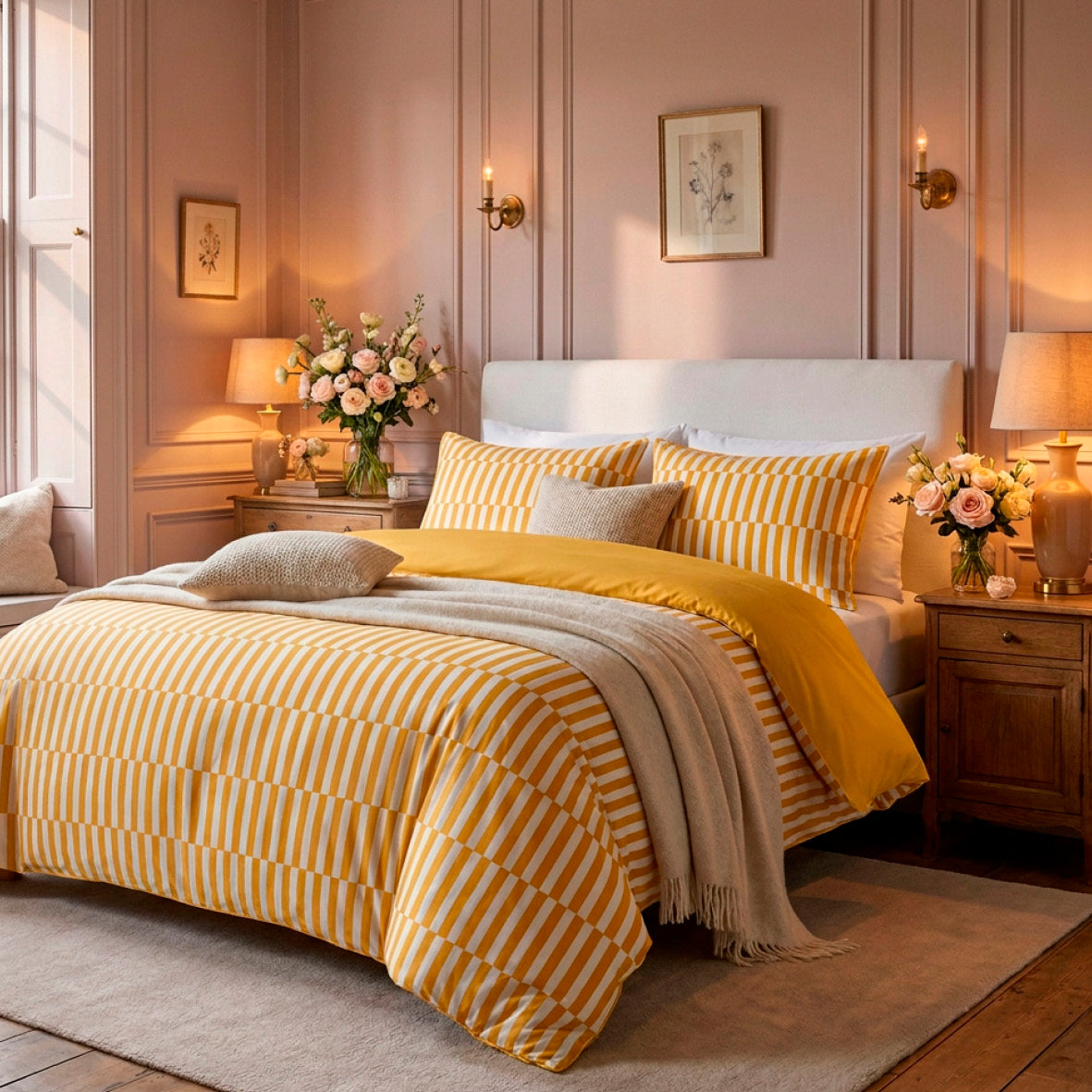 Duvet cover and pillowcase(s) set - 100% cotton sateen TC200 - Trame verticale - yellow