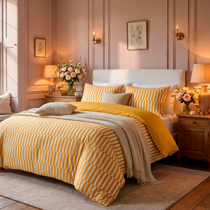 Duvet cover and pillowcase(s) set - 100% cotton sateen TC200 - Trame verticale - yellow