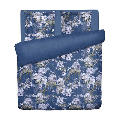 Duvet cover + pillowcase cotton satin - Hortensia Mirage Blue 240 x 220 cm + 2 x (63 x 63 cm)