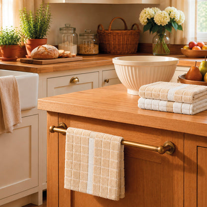 Plush 4 kitchen towels - 100% zero-twist combed cotton - Bistrot - white / black