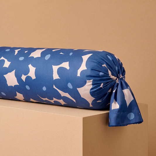 Bolster case - 100% cotton sateen TC200 - Pulsation florale - blue 43 x 210 cm
