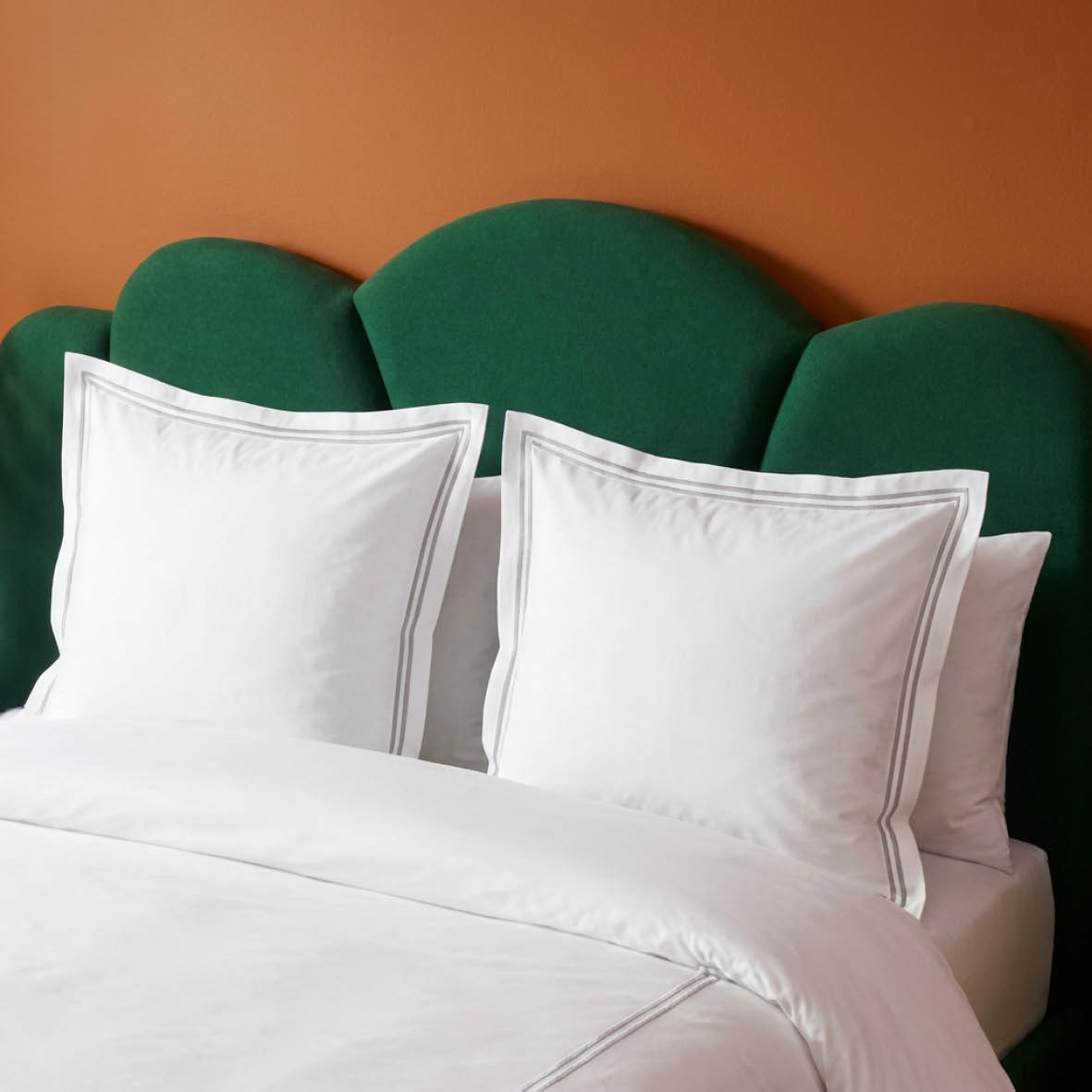 2 pillowcases - 100% cotton sateen TC200 - Megève - grey / white