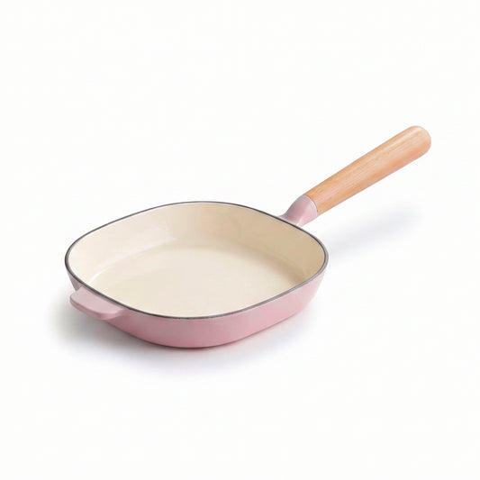 Enamelled cast iron frypan with wooden handle - pink - 20 cm
