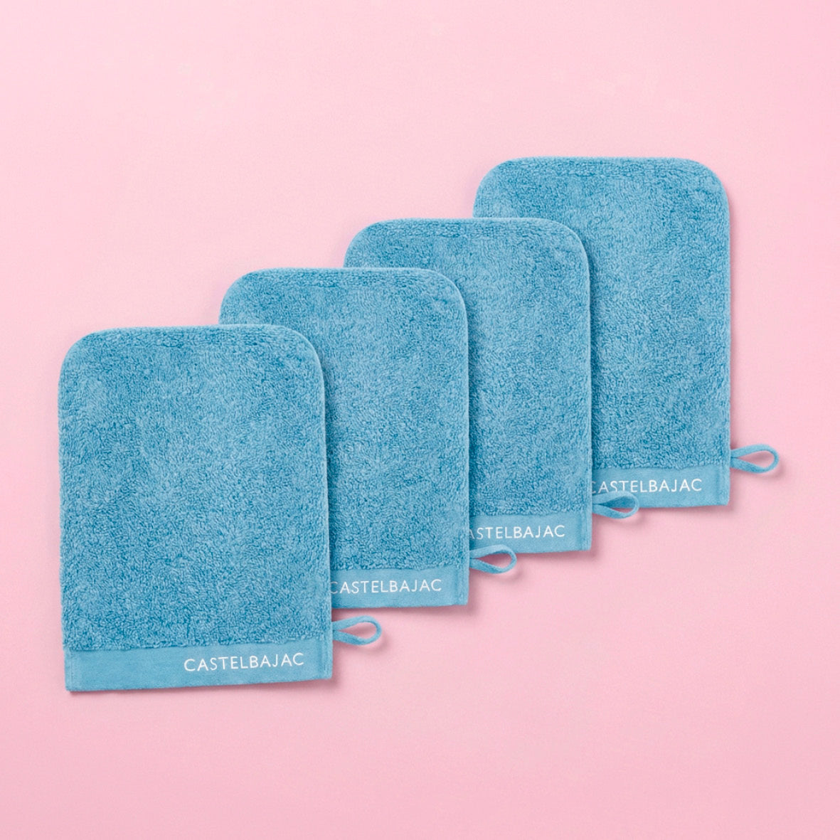 4 plush washcloths - 100% combed cotton 570 gsm - Aube Powder blue 4 x (15 x 21 cm)