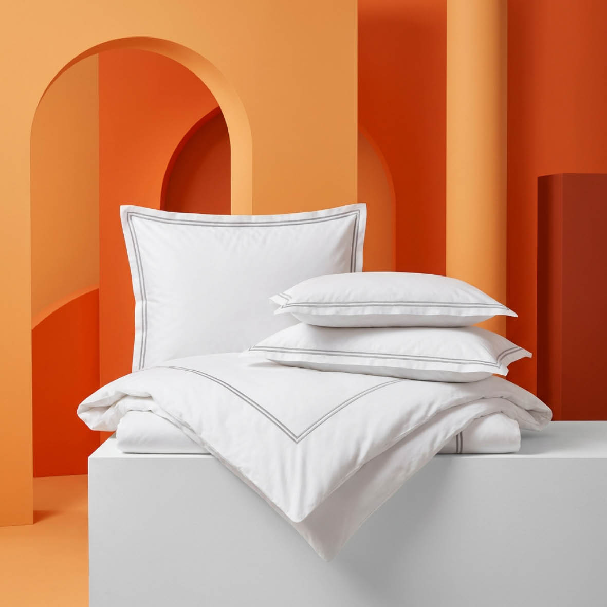 Duvet cover and pillowcase(s) set - 100% cotton sateen TC200 - Megève - grey / white