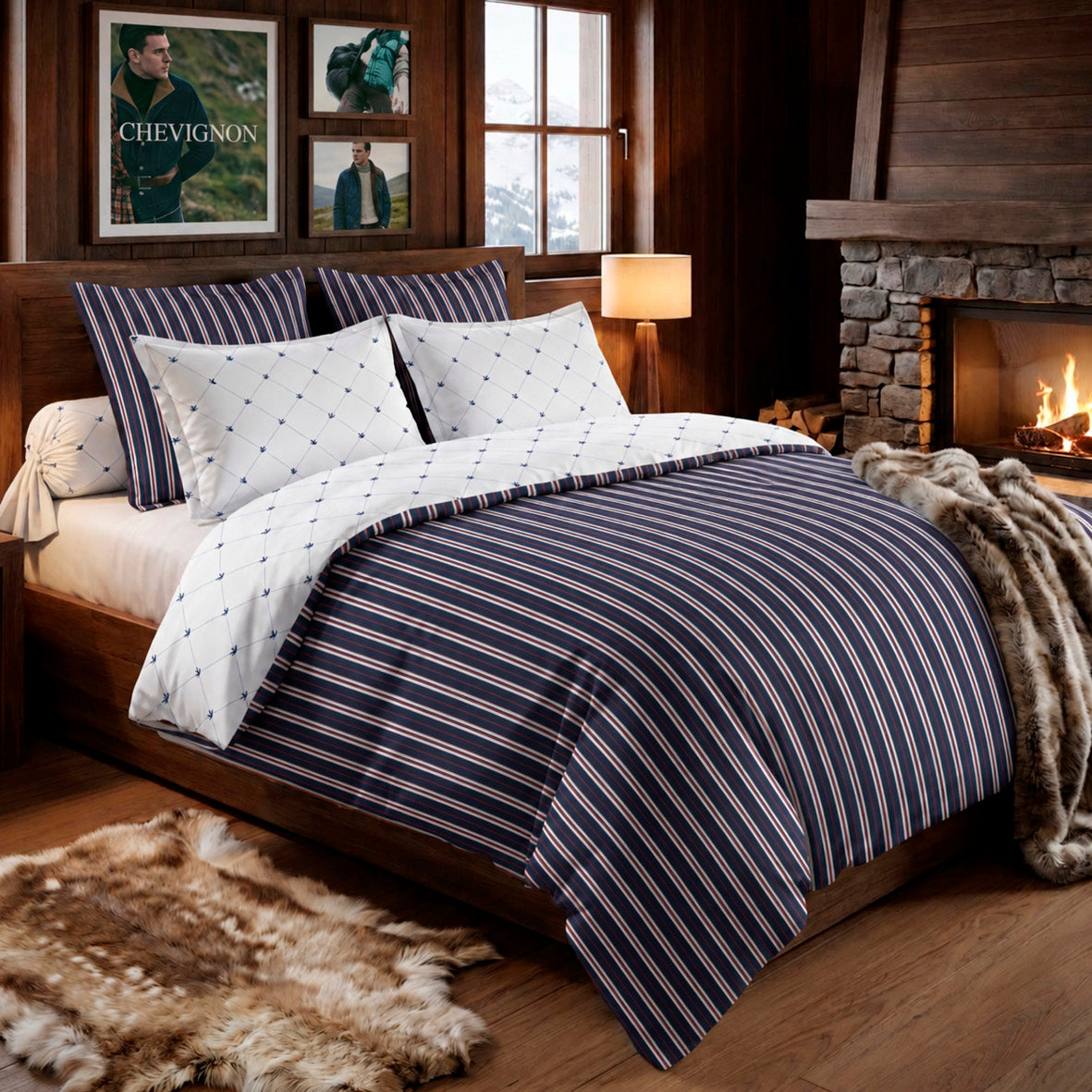 Bolster case cotton satin - Ligne atlantique Blue / White