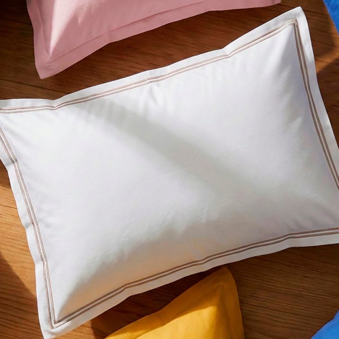 2 pillowcases - 100% cotton sateen TC200 - Megève - taupe / white