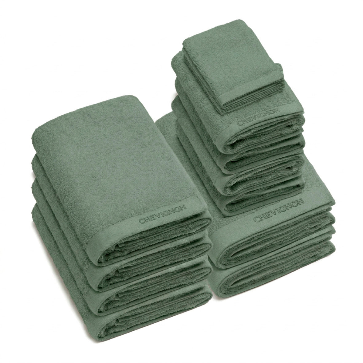 Complete bath linen set combed cotton LT - Lagon - 14 pieces Sage green