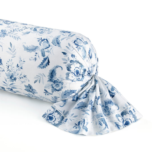 Bolster case cotton satin - Bleu de sèvres White 43 x 210 cm