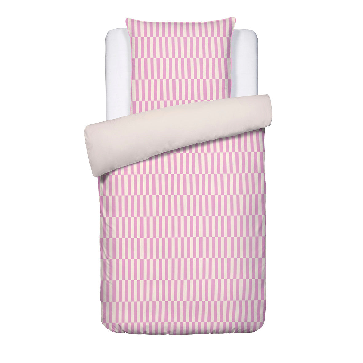 Duvet cover and pillowcase(s) set - 100% cotton sateen TC200 - Trame verticale - pink / cream white 140 x 200 cm + 63 x 63 cm