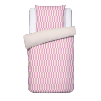 Duvet cover and pillowcase(s) set - 100% cotton sateen TC200 - Trame verticale - pink / cream white 140 x 200 cm + 63 x 63 cm