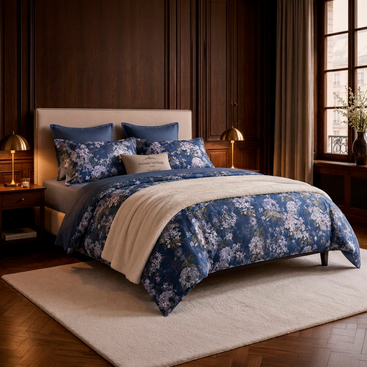 Duvet cover + pillowcase cotton satin - Hortensia Mirage Blue (3)