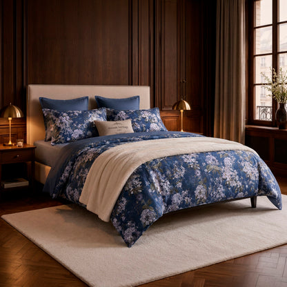 Duvet cover + pillowcase cotton satin - Hortensia Mirage Blue (3)
