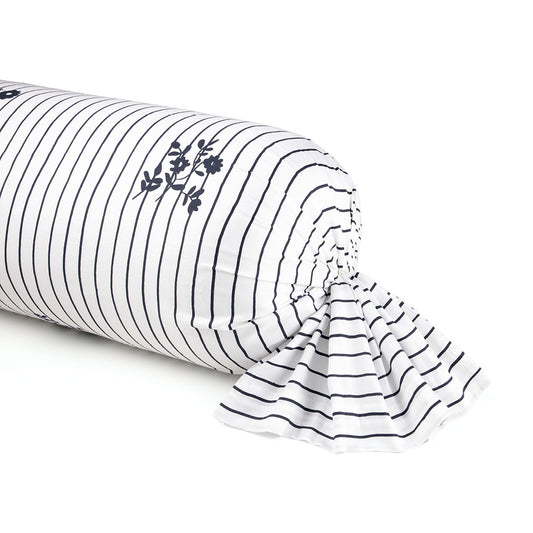 Bolster case cotton satin - Rayures fleuries White / Blue 43 x 210 cm