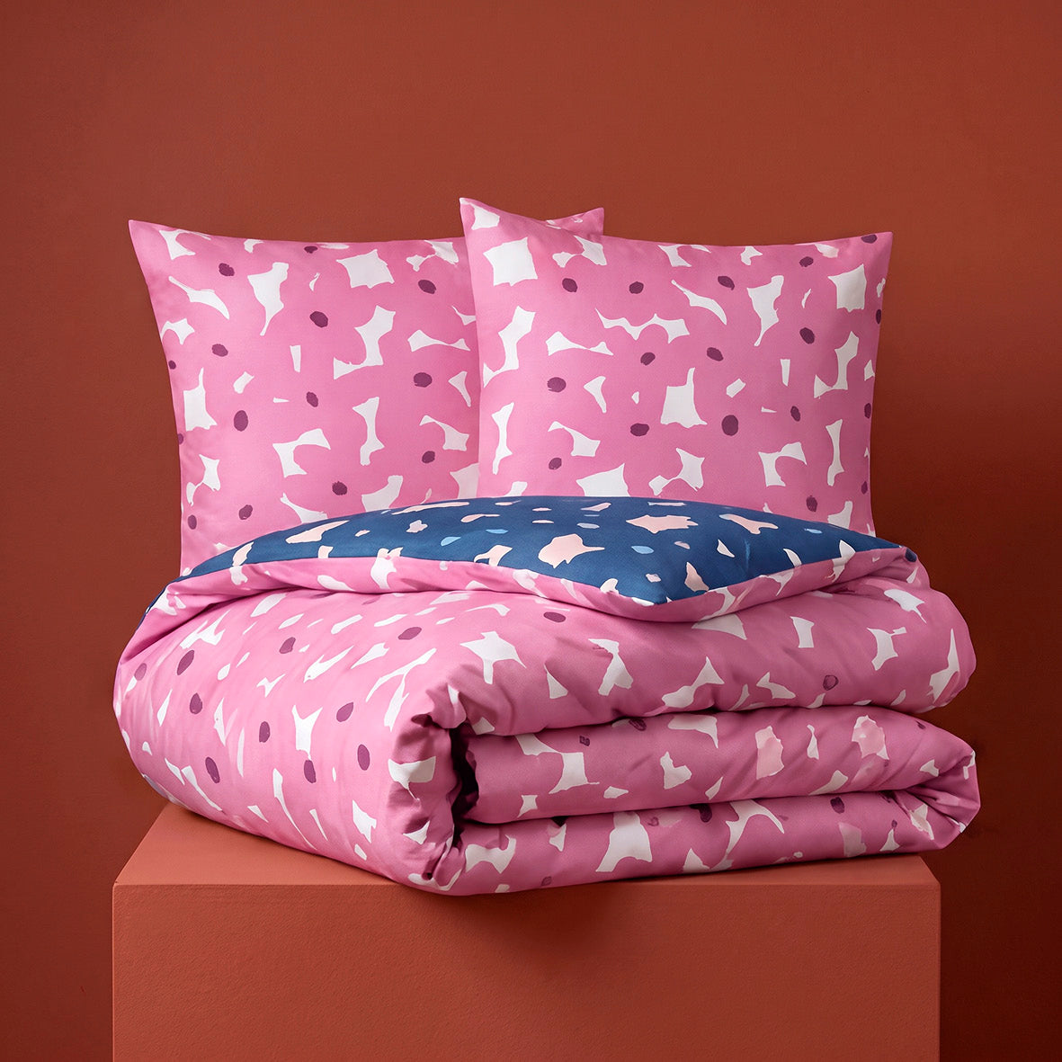 Duvet cover and pillowcase(s) set - 100% cotton sateen TC200 - Pulsation florale - pink / blue