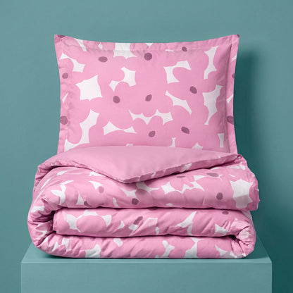 Duvet cover and pillowcase(s) set - 100% cotton sateen TC200 - Pulsation florale - pink