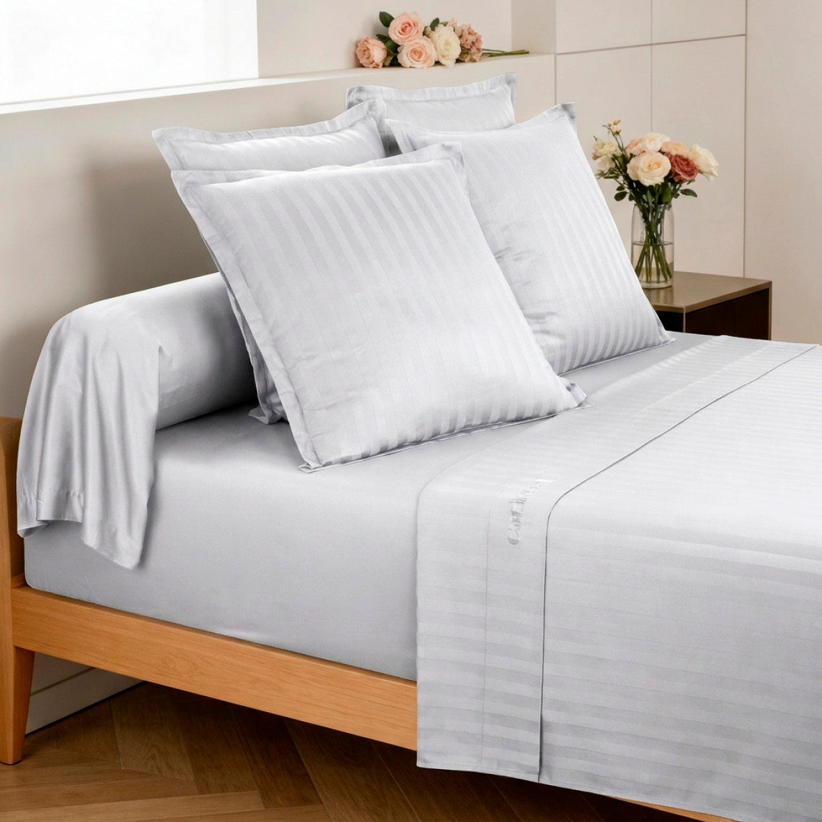 Flat sheet - 100% cotton sateen TC200 - Woven stripe - white