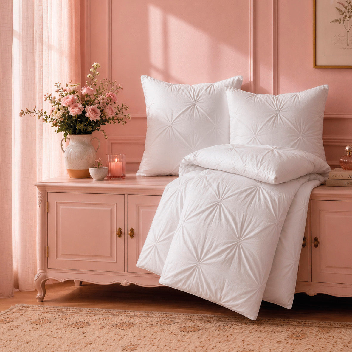 2 pillowcases - 100% cotton sateen TC200 - Camélia - white