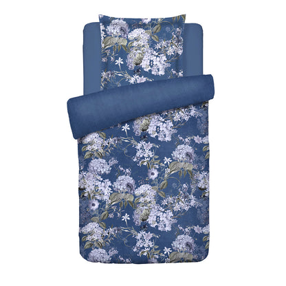 Duvet cover + pillowcase cotton satin - Hortensia Mirage Blue 140 x 200 cm + 63 x 63 cm