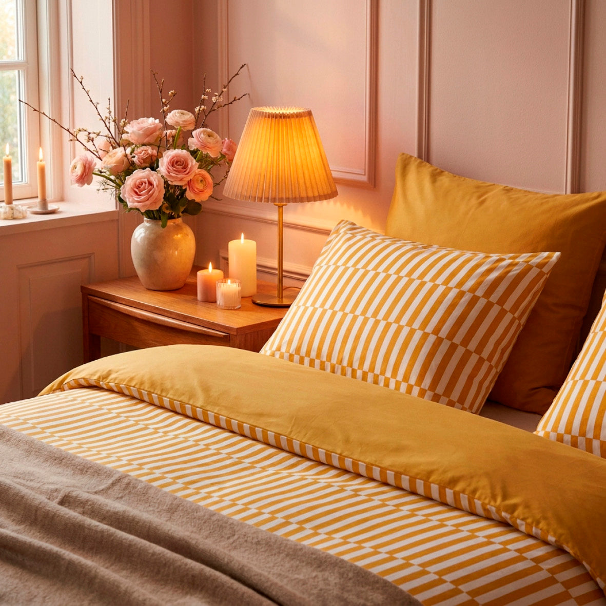 Duvet cover and pillowcase(s) set - 100% cotton sateen TC200 - Trame verticale - yellow
