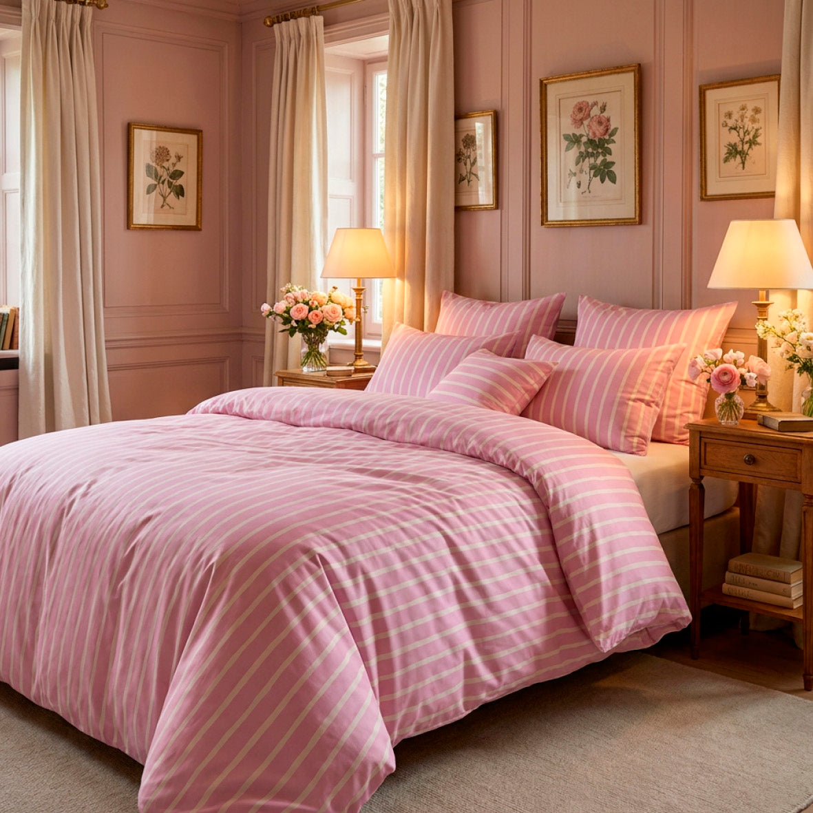 Duvet cover and pillowcase(s) set - 100% cotton sateen TC200 - Linéa - pink