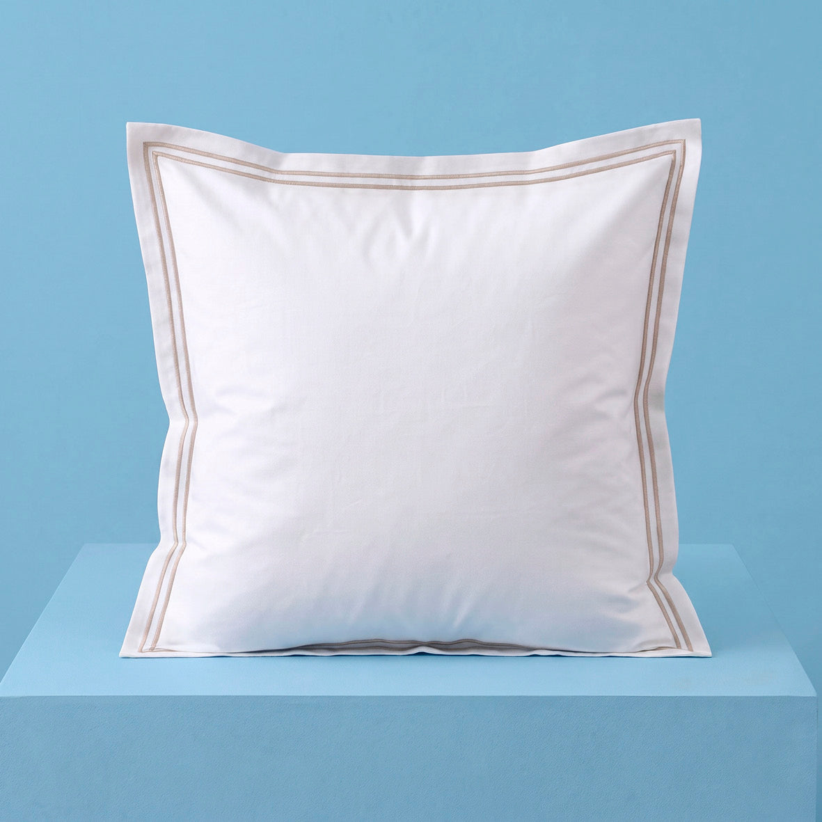 2 pillowcases - 100% cotton sateen TC200 - Megève - taupe / white 2 x (63 x 63 cm)