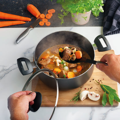 Set of 2 pots with lid Carbone Pro - ultra resistant and non-stick - aluminum - 24 + 28 cm - Black