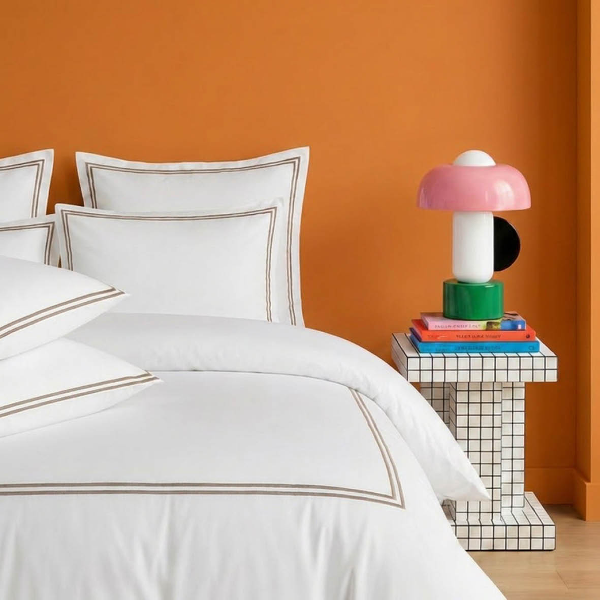 Duvet cover and pillowcase(s) set - 100% cotton sateen TC200 - Megève - taupe / white