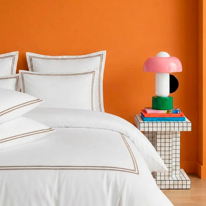 Duvet cover and pillowcase(s) set - 100% cotton sateen TC200 - Megève - taupe / white