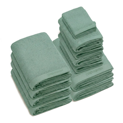 Complete bath linen set combed cotton LT - Lagon - 14 pieces Bottle green