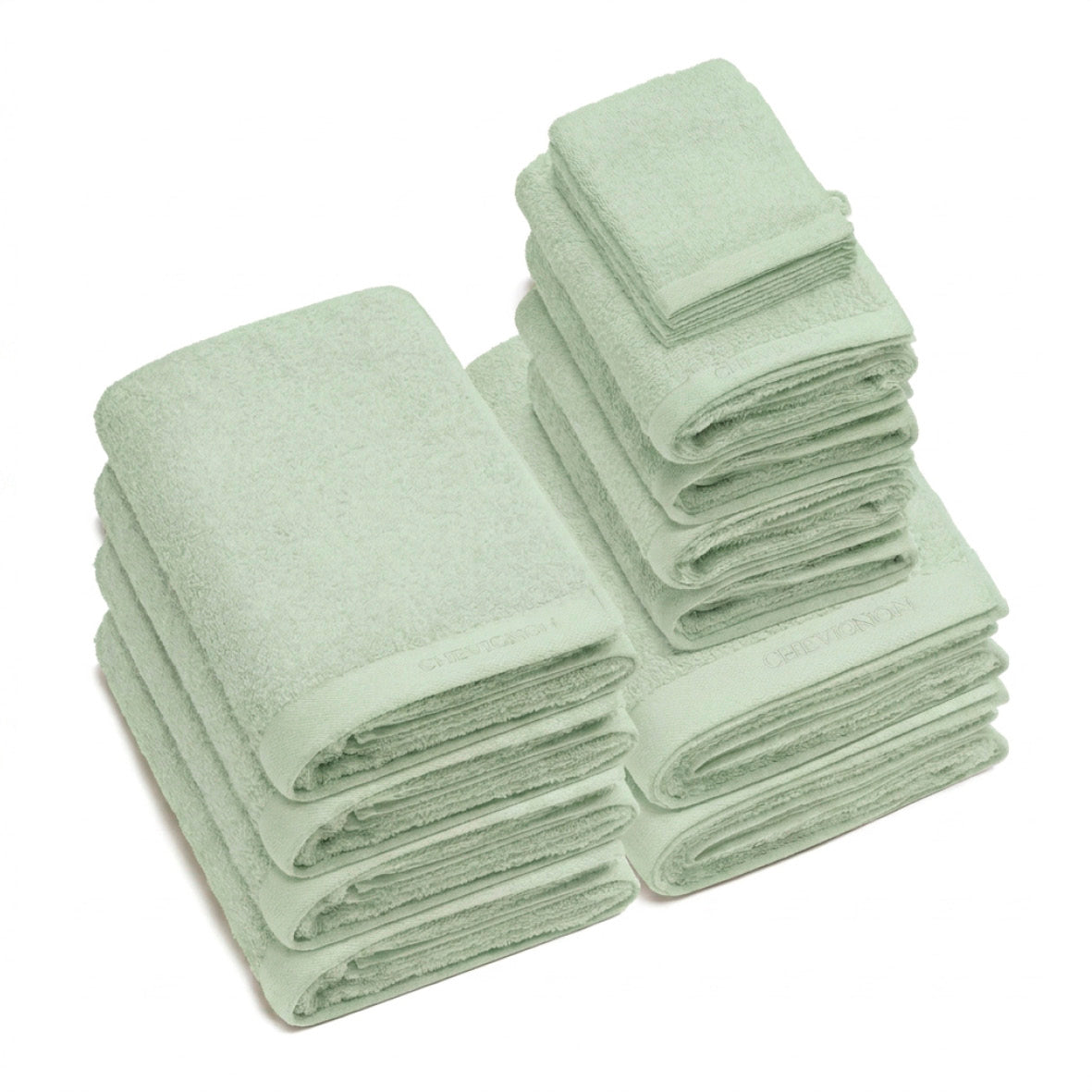 Complete bath linen set combed cotton LT - Lagon - 14 pieces Almond green