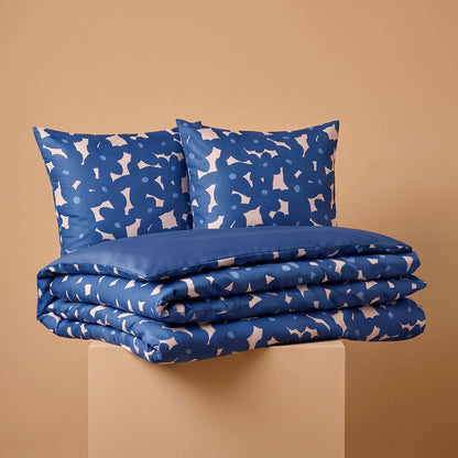 Duvet cover and pillowcase(s) set - 100% cotton sateen TC200 - Pulsation florale - blue