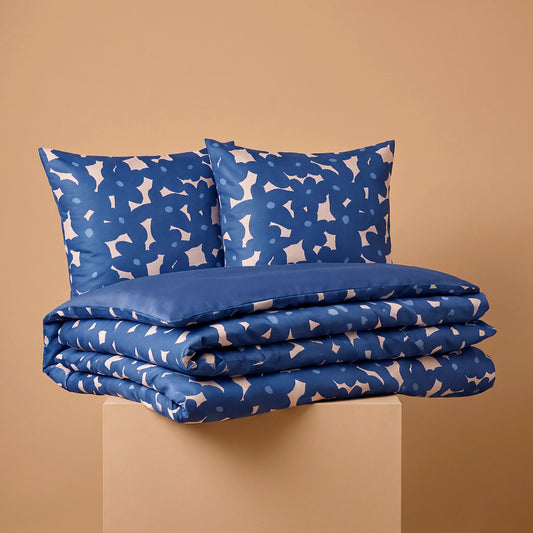 Duvet cover and pillowcase(s) set - 100% cotton sateen TC200 - Pulsation florale - blue