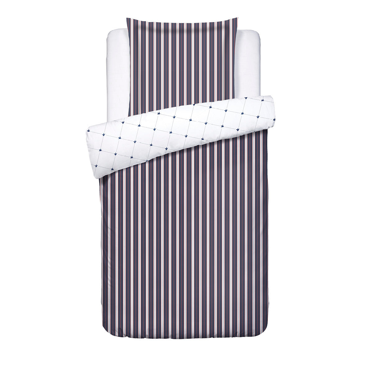 Duvet cover + pillowcase cotton satin - Ligne atlantique Blue / White