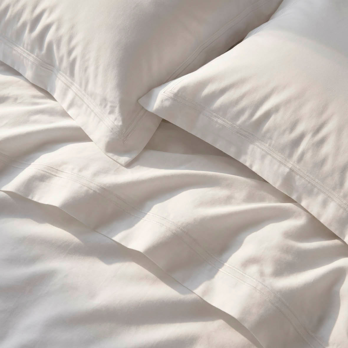 2 pillowcases - 100% cotton sateen TC200 - Megève - white / white