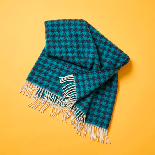 Ultra-soft woven throw - cotton blend - Pied de poule - blue Default Title