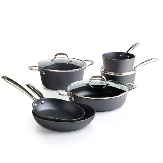 Set of 2 frypans + saucepan + saucepan with lid + skillet with lid + casserole with lid - Black