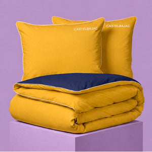 Duvet cover and pillowcase(s) set - 100% cotton sateen TC200 - Uni piping - honey gold / navy blue 240 x 220 cm + 2 x (63 x 63 cm)