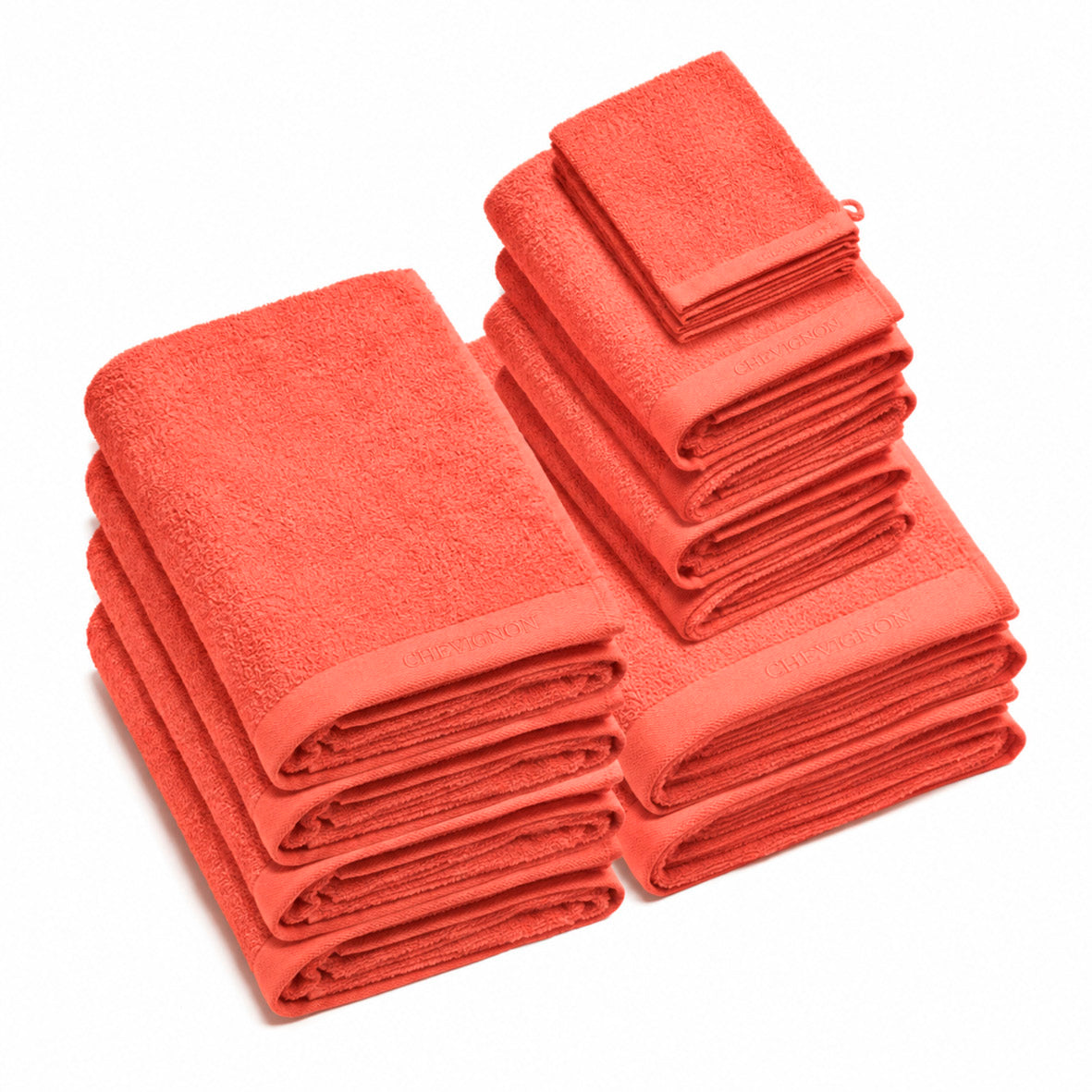 Complete bath linen set combed cotton LT - Lagon - 14 pieces Coral