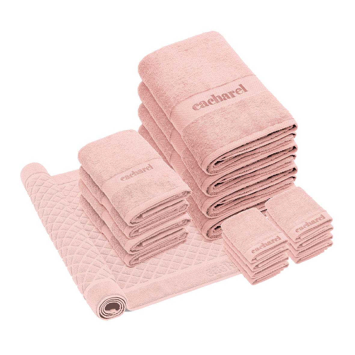 Complete bath linen set combed cotton - Brise Light pink