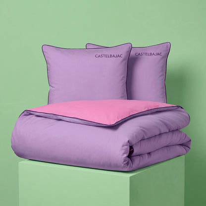 Duvet cover and pillowcase(s) set - 100% cotton sateen TC200 - Uni piping - lavender / bubblegum