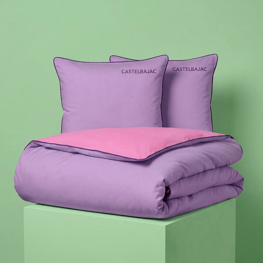 Duvet cover and pillowcase(s) set - 100% cotton sateen TC200 - Uni piping - lavender / bubblegum