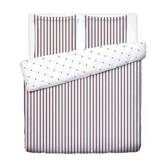 Duvet cover + pillowcase cotton satin - Ligne atlantique White / Blue